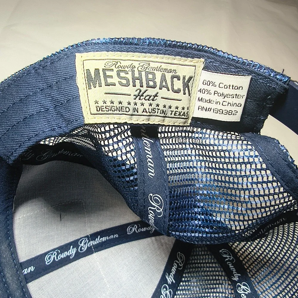 Rowdy Gentleman Reagan Bush 84 Trucker Hat Navy Blue Snapback Mesh Cap Vtg Style